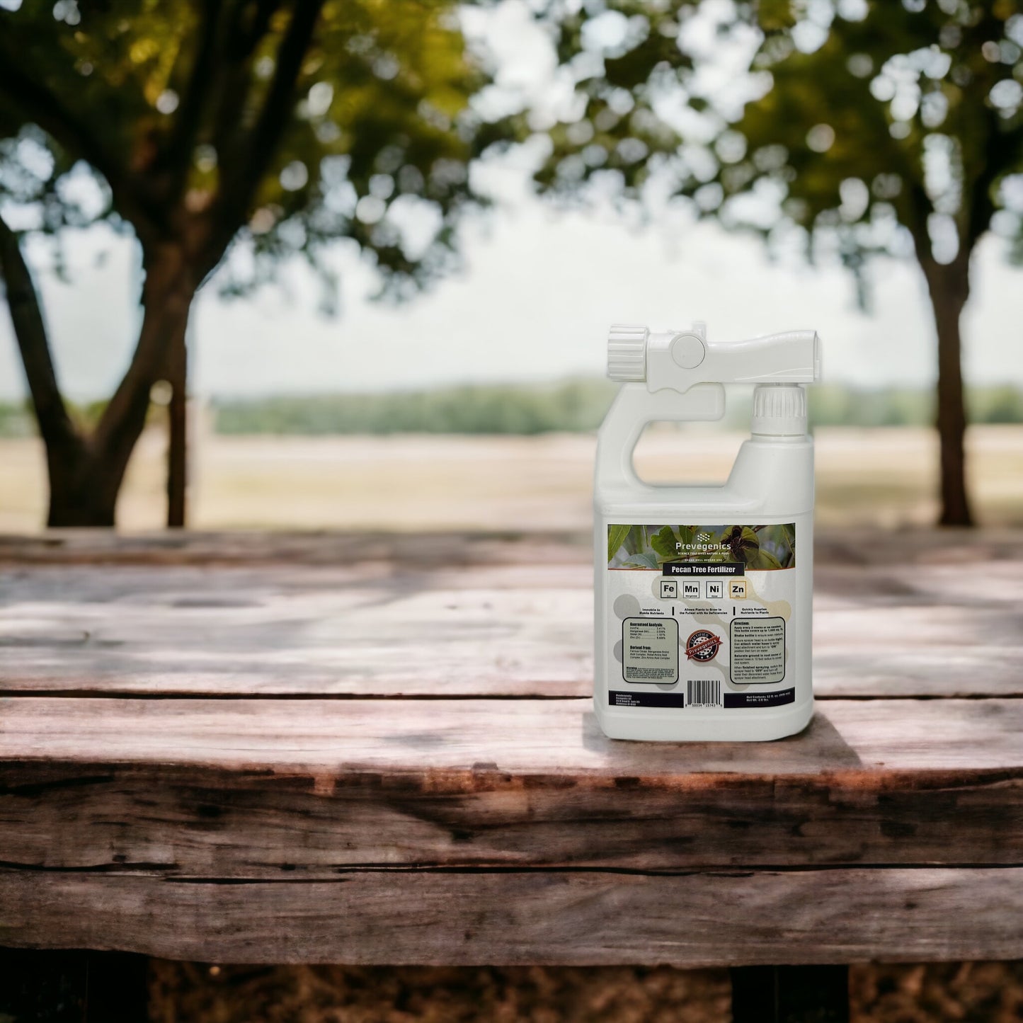 prevegenics product on a wooden table with trees as background
